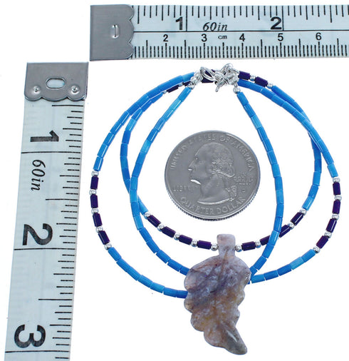 Authentic Sterling Silver Denim Lapis And Sugilite Bead Leaf Necklace BX120845